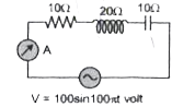 दिए गए परिपथ में AC अमीटर का पाठ्यांक, प्रतिरोध तथा संधारित्र पर विभवांतर का मान ज्ञात कीजिये।