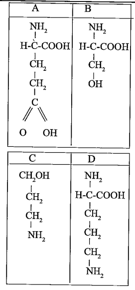 Which one out of A-D given  below correctly represents the structural formula of the basic amino acid: .