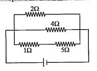 A current of 3 amp flows through the 2Omega resistor shown in the circuit.The power dissipated in the 5Omega resistor is: