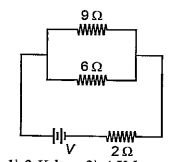 If power dissipaited the 9Omega resistor is shown is 36 watt,the potential difference across the 2Omega resistor is
