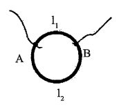 A ring is made of wire having a distance R0 = 12Omega . Find the points A and B as shown in figure,at which a current carrying conductor should be connected so that the resistance R of the sub circuit  between these points is equal to 8/3Omega