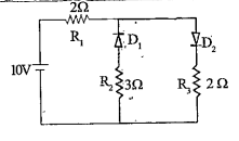 The given circuit has two ideal diodes connected as shown in the figure below. The current flowing  through the resistance R1 will be