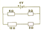 बगल के आरेख में दिखाये गये परिपथ के लिए   निम्नलिखित का मूल्य क्या है :      6 Omega प्रतिरोधक में से प्रवाहित धारा?