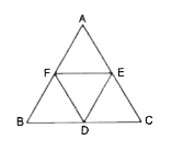 आकृति में एक समबाहु त्रिभुज ABC की भुजाओं BC,CA तथा AB के मध्य-बिंदु क्रमशः D,E तथा F  हैं, तो सिद्ध करें कि  Delta DEF भी एक समबाहु त्रिभुज हैं।