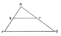 दिए गए त्रिभुज Delta PQR में दिया है, कि ST || PQ ,   यदि PR = 18, SR = 8, QT = 6,  हो, तो RT  ज्ञात करें।