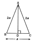 दी गई आकृति में, एक समद्विबाहु त्रिभुज  Delta ABC में भुजाएं 2a,2a तथा a हो, तो शीर्ष लम्ब  AD की लम्बाई ज्ञात कीजिए।