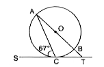दिए गए चित्र में O वृत्त का केंद्र है तो angleTAC ज्ञात कीजिए ।