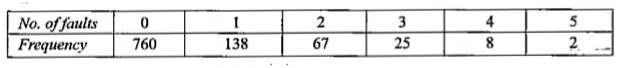 The number of faults on the surface of each of 1000 tiles were distributed as follows:      Calculate the mean and the standard deviation.