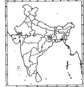 (A) Two features 'a' and 'b' are marked on the given political outline map of India.  Identify these features with the help of the following information and write their correct names on the lines marked near them:   (a) The place where the Indian National Congress Session was held in September 1920.   (b) The place where the cotton mill workers' Satyagraha was organised in 1918.       (B) The following features are to be located and labelled on the given India political  outline map:   (a) Raja Sansi - International Airport - A  (b) Harduaganj - Thermal Power Plant   Identify the features marked on the same given India political map and write their names:  (c) Iron and Steel Plant   (d) Cotton Textile Centre      (a) Name the place where the Indian National Congress session was held in September 1920.   (b) At which place did the cotton mull workers start the Satyagraha in 1918?   (c) In which state is Bhilai-iron and steel plant located?   (d) Name the state where Coimbatore textile centre is located.   (e) In which city Raja Sansi international airport is located?