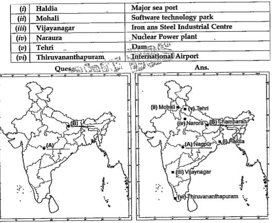 (a) Two places 'A' and 'B' are marked on the given political outline map of India. Identify them and write their correct names on the lines drawn near them. 2 (A) The place where the Indian National Congress Session was held. (B) The place where Indigo Planters organized Satyagraha. (b) On the same outline Map of India, locate and label any four of the following with appropriate symbols:       Name the state where Tarapur nuclear power plant is located.