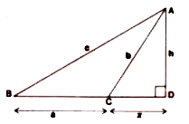 In the given figure, AD is perpendicular to BC produced. Prove that: c^(2)=a^(2)+b^(2)+2ax.