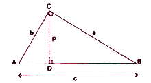 In triangle ABC, /ABC= 90^(@), AB= c unit, BC= a unit, AC=b unit, CD is perpendicular to AB and CD= p unit.   Prove that : (1)/(p^(2))=(1)/(a^(2))+(1)/(b^(2))