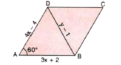 The given figure shows a rhombus ABCD. Find x and y