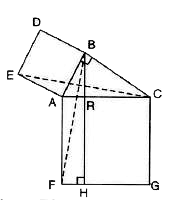 In the figure given alongside, squares ABDE and AFGC are drawn on the side AB and the hypotenuse AC of the right triangle ABC.   If BH perpendicular to FG, prove that :   (i) DeltaEAC~=DeltaBAF.   (ii) Area of the square ABDE   = Area of the rectangle ARHF.