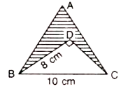 The given figure shows an equilateral triangle ABC whose each side is 10 cm and a right-angled triangle BDC whose side BD = 8 cm and angleD=90^(@). Find the area of the shaded portion.