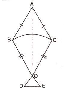 A kite is made as shown alongside in which ABC is an equilateral triangle with side 20 cm, BOC is an isosceles triangle with OB = OC = 26 cm and ODE is an isosceles triangle with base DE = 8 cm and height 6 cm. Find the whole area of the kite.