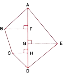 The following diagram shows a pentagonal field ABCDE in whhich the lengths of AF, FG, GH and HD are 50 m, 40 m, 15 m and 25 m respectively, and the lengths of perpendiculars BF, CH and EG are 50 m, 25 m and 60 m respectively. Determine the area of the field.