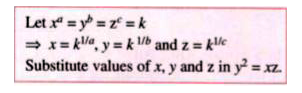 If  x^(a)  = y^(b) = z^ (c )  and y^(2)  = xz,   prove that  b= ( 2ac)/( a+c)