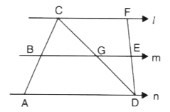 In the following figure, straight lines . m and n are parallel to each other and is the mid-point of CD. Find    (1) BG, if AD = 12 cm    (ii) CF, if GE = 4.6 cm    (iii) AB, if BC = 4.8 cm    (iv) ED, if FD = 8.8 cm
