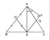 In the given figure, AD = DB = DE angle EAC = angle FAC and angle F = 90 ^(@)     Prove that  (i)  angle AEB = 90 ^(@)     (ii)   Delta CEG  is isosceles.   (iii)   angle CEG  = angle EAF