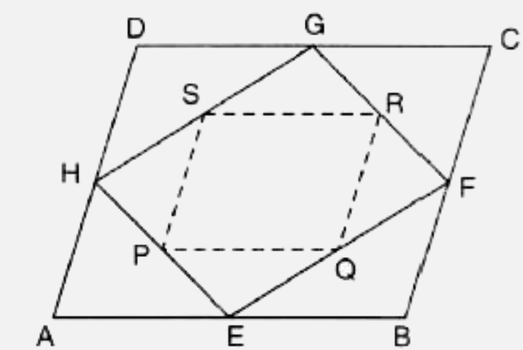 The given figure shows a quadrilateral ABCD in which E, F, G and H are the midpoints of consecutive sides of ABCD. Again P, Q, R and S are the mid-points of the consecutive sides of quadrilateral EFGH. If EFGH is a rectangle, show that : PQRS is a rhombus.