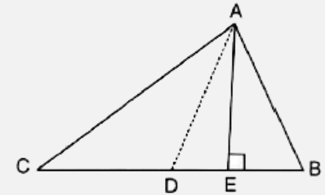 The following figures shows a triangle ABC in which AD is median and AE bot BC.    Prove that :  2AB ^(2) + 2AC^(2)  = 4AD^(2)+ BC^(2)