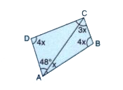 From the following figure, find   (i) x   (ii) angleABC   (iii) angleACD