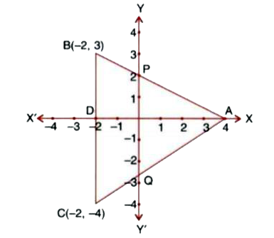 In the figure, given, ABC is a triangle and BC is parallel to the y-axis. AB and AC intersect the y-axis at P and Q respectively.       Write the co-ordinates of A.