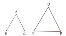 In the given figure, DeltaABC  is similar to Delta DEF, AB = (x - 0.5) cm, AC = 1.5x cm, DE = 9 cm, and DF = 3x cm. Find the lengths of AB and DF.