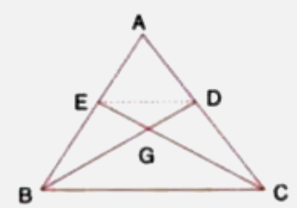 In the figure, given below, the medians BD and CE of a triangle ABC meet at G. Prove that:      DeltaEGD - DeltaCGB and (ii) BG = 2 GD from (i) above.