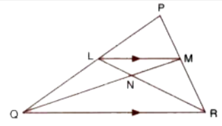 In the given triangle PQR, LM is parallel to QR and PM : MR = 3: 4.      Calculate the value of ratio :   (PL)/(PQ) and then (LM)/(QR)
