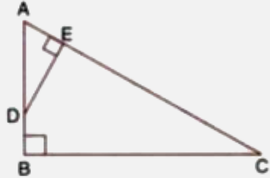 ABC is a right angled triangle with ABC = 90^@. D is any point on AB and DE is perpendicular to AC. Prove that:     DeltaADE~DeltaACB.