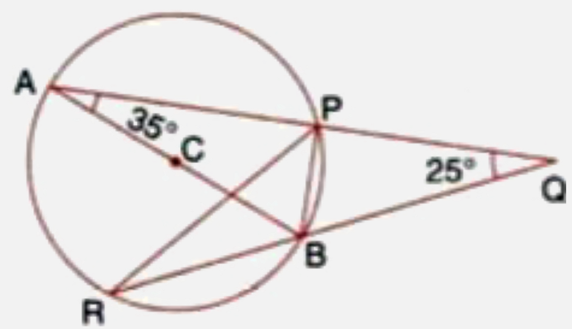 AB is a diameter of the circle APBR  at shown in the figure. APQ  and RBQ  are straight lines   Find :   (i)  angle PRB  (ii)  angle PBR    (iii)  angle BPR.
