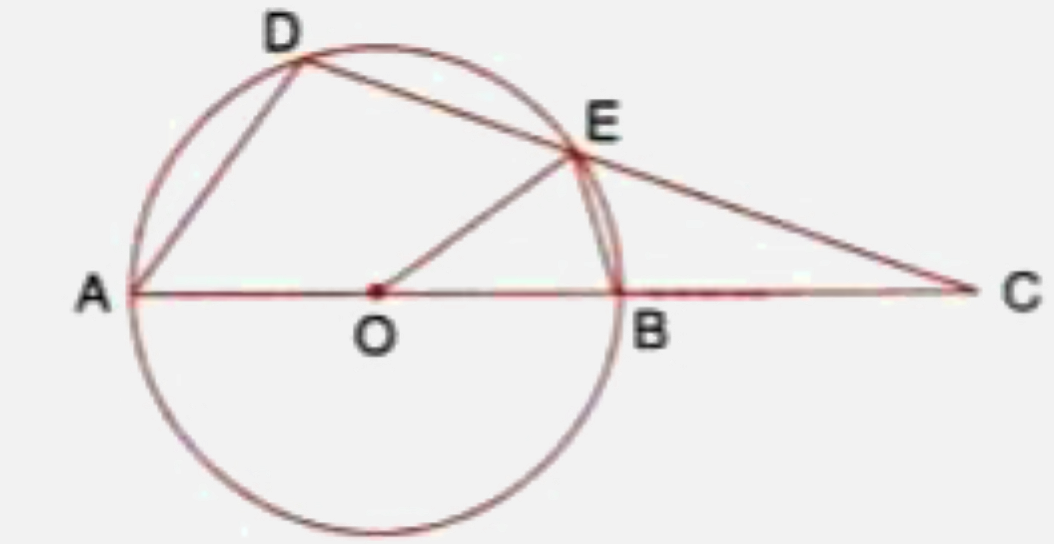 In the figure O is the centre of the circle angle AOE = 150 ^(@)  , angle DAO  = 51 ^(@) . Calculate  the sizes of the angles CEB and OCE.