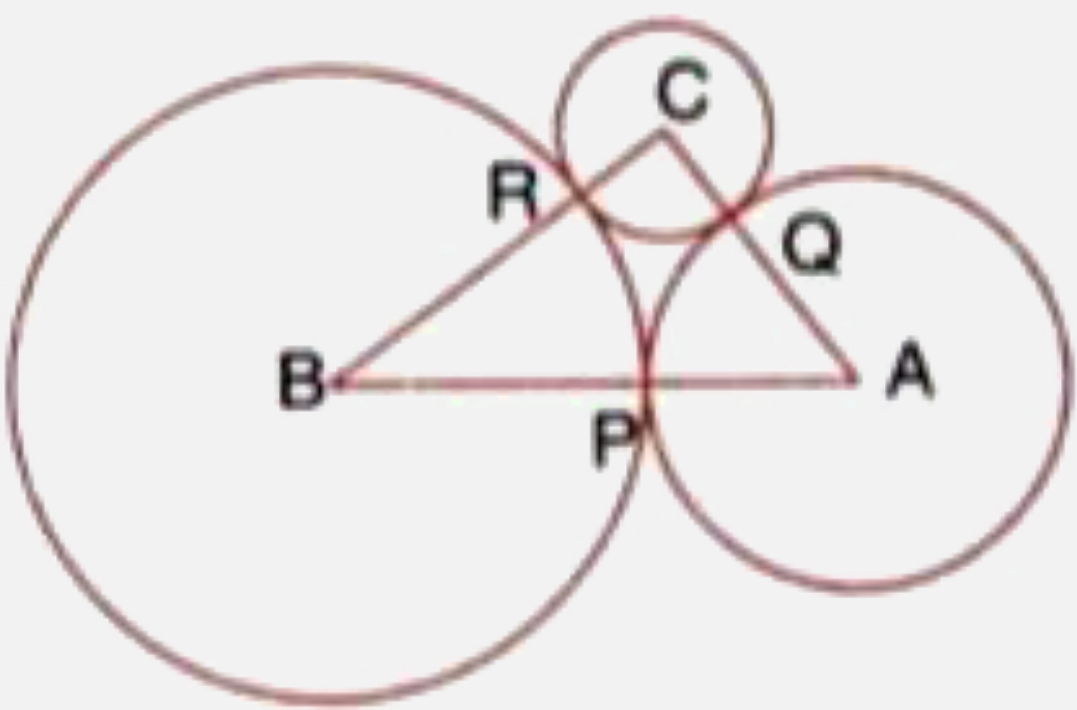 ABC is a triangle with AB=10cm, BC=8cm and AC=6cm (not drawn to scale). Three circles are drawn touching each other with the vertices as their centres Find the radii of the three circles.