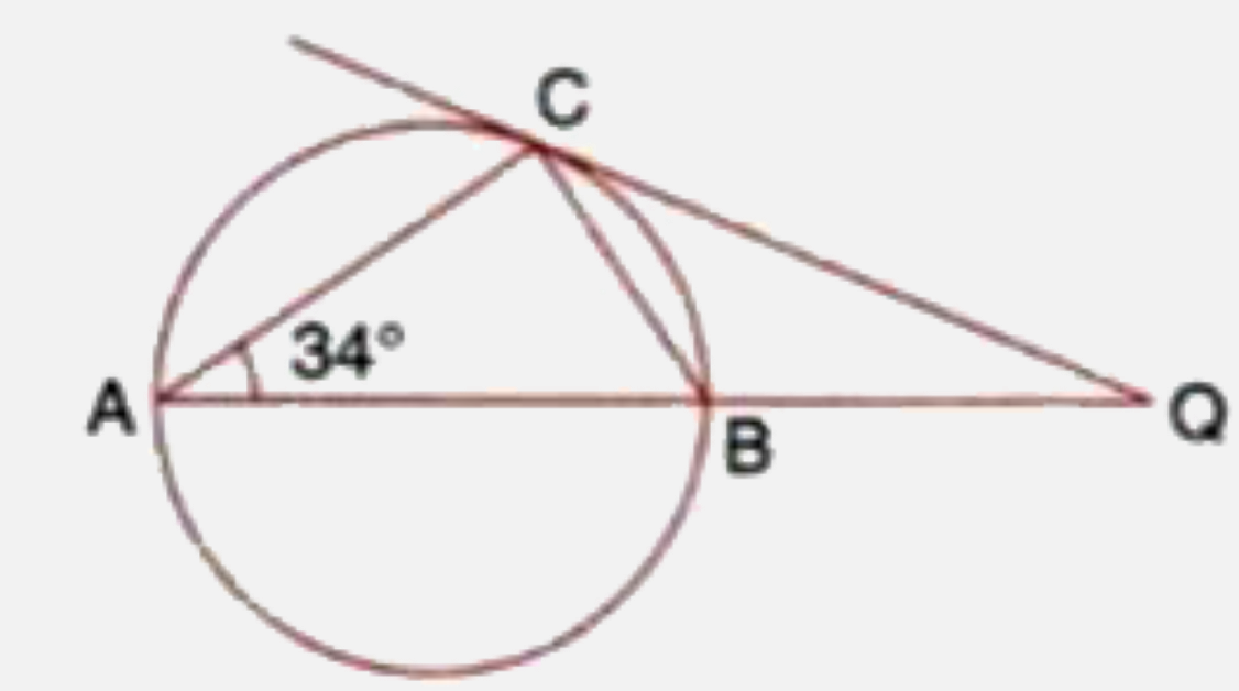 In the given figure AB is the diameter. The tangent at C meets AB produced at Q.       If /CAB=34^(@) find   (i) /CBA (ii)/CQB