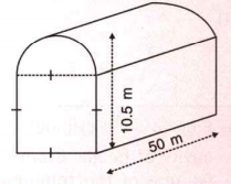 The cross-section of a railway tunnel is a square surmounted by a semi-circle as shown in the figure.      The tunnel is 50 m long. Find the cost of plastering the internal surface of the tunnel (excluding the floor) at the rate of Rs 10 per m^(2).