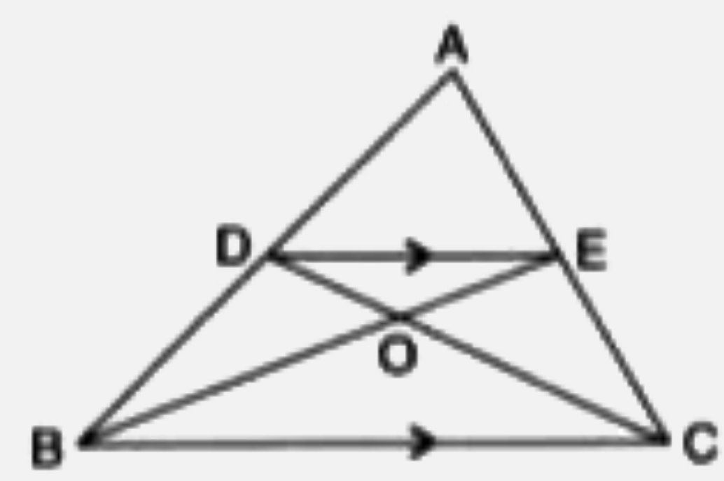 In the given figure, DE // BC and AE : EC = 5 : 4. Find :    area of DeltaDOE  : area of DeltaOCB