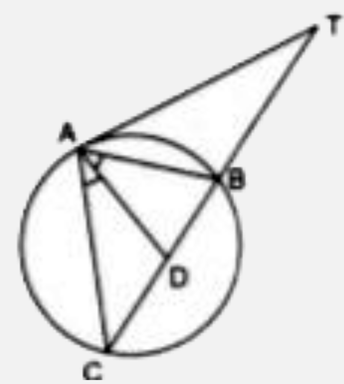 In the given TA is a tangent to the cirlce and TBC is a secant. If AD bisects angle BAC, prove that: Delta ADT is isosceles.