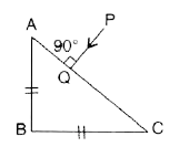 In figure, a ray of light PQ is incident normally on the hypotenuse of an isosceles right angled prism ABC. (a) complete the path of the ray PQ till it emerges from the prism. Mark in the diagram the angle wherever necessary. (b) what is the angle of deviation of the ray PQ ?   (c) Name a device in which this action is used.