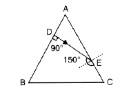 The critical angle for material of which the equiangular prism ABC shown in figure is made, is 60^(@). A ray of light incident on the side AB of the prism is refracted along DE such that the angle it makes with the side AC is 150^(@) and angleEDB=90^(@). draw the path of the incident ray on the side AB (which travels along DE) and also the path along which the ray DE travels from the point E onwards.