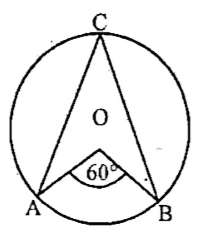 आकृति में यदि angleAOB=60^(@) है, तो angleACB बराबर है।