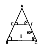 निम्न  चित्र में DeltaABC  समद्विबाहु त्रिभुज है जिसमें AB = AC तथा  EF || BC  है।  <b> निम्नलिखित कथनों की सत्यता के लिए कारण दीजिए :</b>    (i) angleB = angleC    (ii) angleAEF = angleB    (iii) angleAEF=angleAFE      (iv) AE = AF
