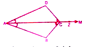दी गई आकृति में किरण AZ, angleDAB तथा angle DCB को समद्विभाजित करती है।       त्रिभुज BAC  और DAC में बराबर बागों के तीन युग्म बताइए।