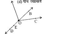 सलंग्न आकृति का प्रयोग करके निम्न के नाम लिखिए :   (a) पाँच बिन्दु (b) एक रेखा (c )चार किरणे (d)  पाँच रेखाखंड