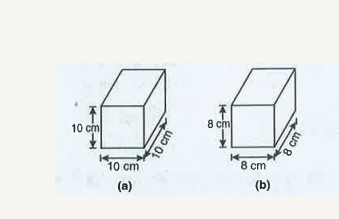 घन A का पृष्ठीय क्षेत्रफल और घन B का पार्श्व  पृष्ठीय क्षेत्रफल ज्ञात कीजिए।
