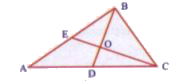 BD और CE त्रिभुज ABC के माध्यक है। EO = 7 सेमी. हो तो CE की लम्बाई कितनी है?