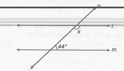 संलग्न चित्र में x का मान ज्ञात कीजिए जिसके लिए l और m समान्तर होंगे।