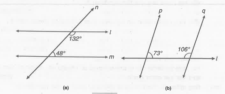 निम्न चित्र में कौन-सी दो रेखाएँ समान्तर है और क्यों?