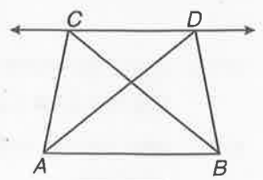 चित्र में यदि AB || CD और DeltaABC का क्षेत्रफल 100 वर्ग सेमी है, तो  DeltaABD का क्षेत्रफल ज्ञात कीजिए और कारण भी दीजिए।